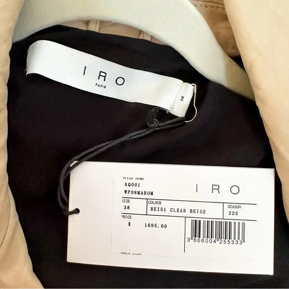 NWT IRO Marom Fringed Crinkled Leather Biker Jacket 38 M Beige - Picture 9 of 11